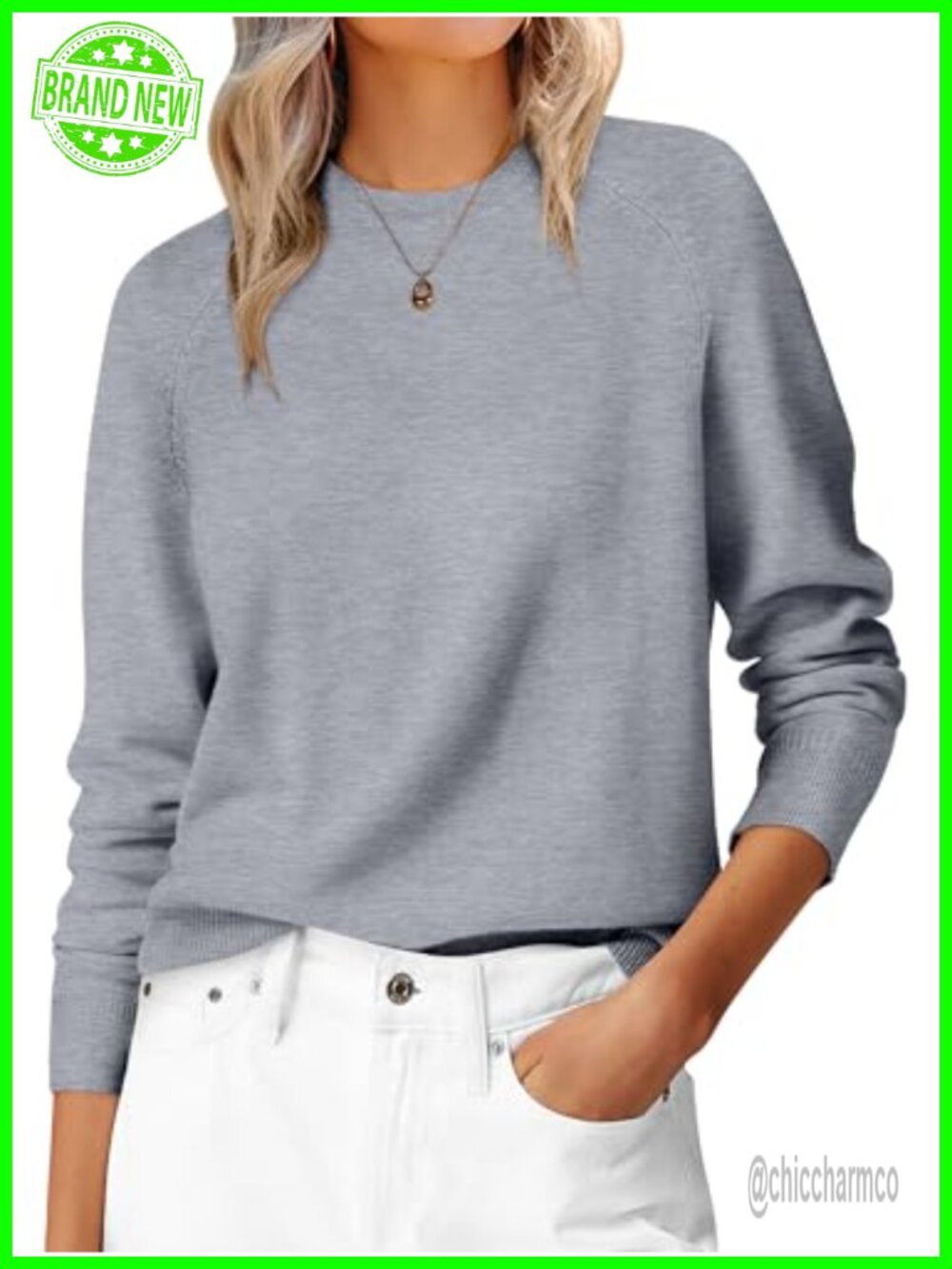 Women's Long Sleeve Crew Neck Lightweight Sweater Top Loose Fit Raglan